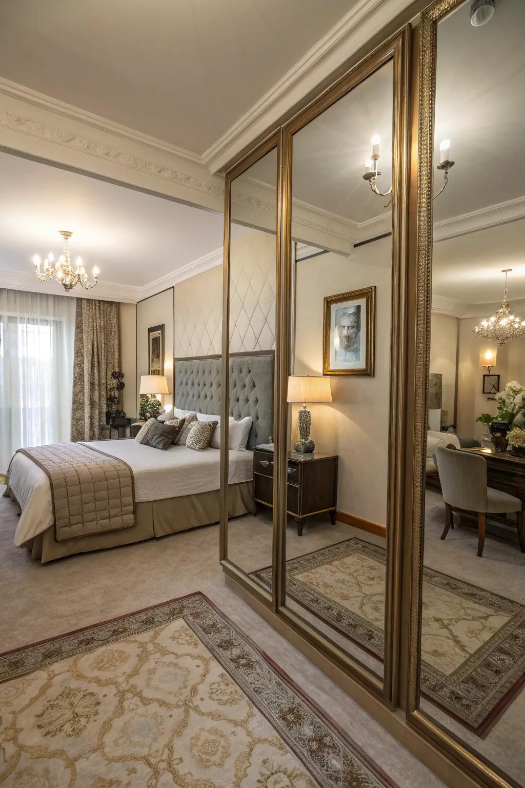 Reflective surfaces enhance space and add fashionable decor.