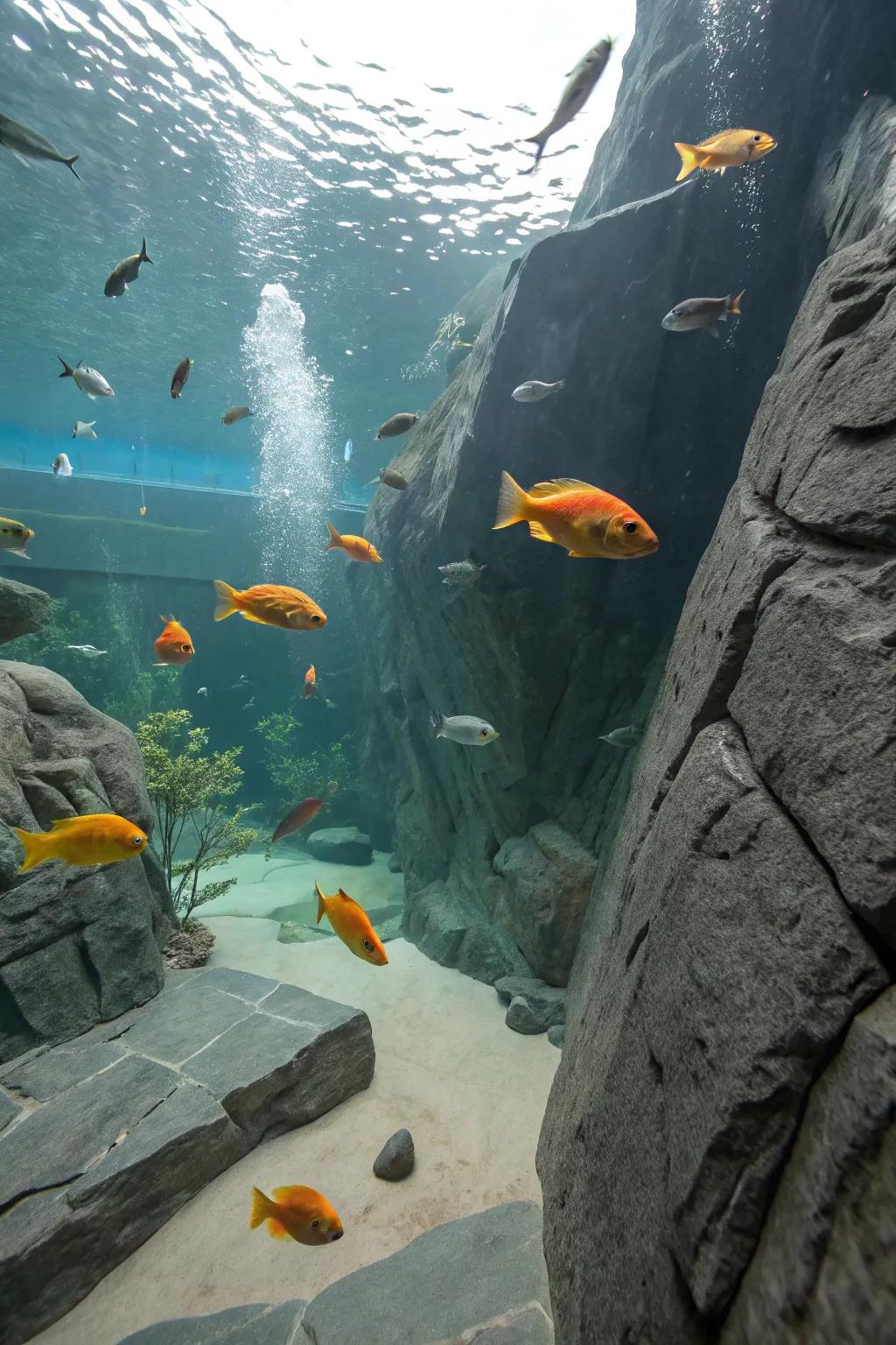 An engaging graystone park for busy fish.