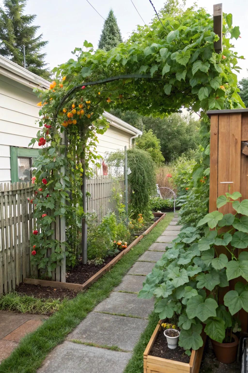 Vertical nurture renders effective space utilization for a productive garden.