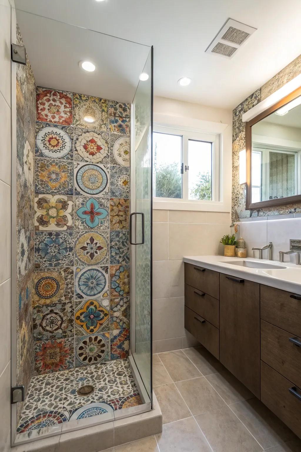 Mosaic tiles bring structure and passion to shower areas.