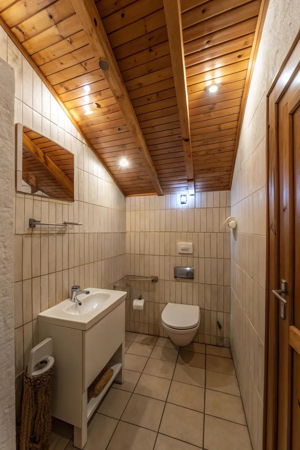 Recessed lighting offers a sleek solution for wood ceilings.