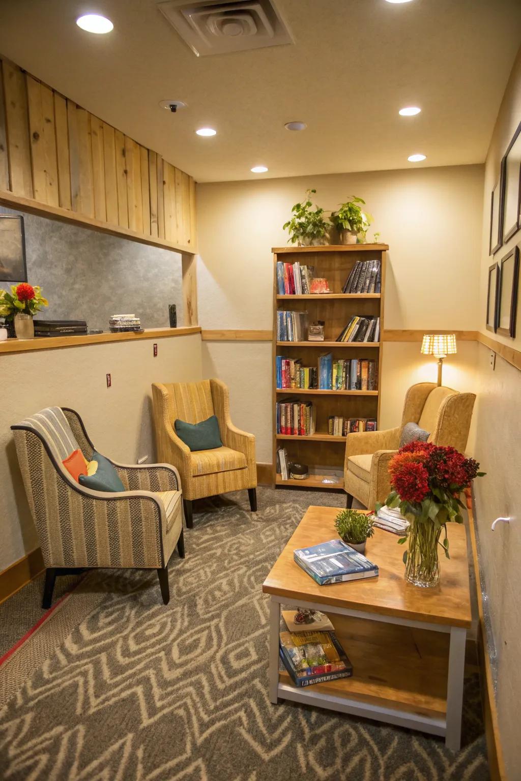 A social seating arrangement encourages connection in this personal cigar space.