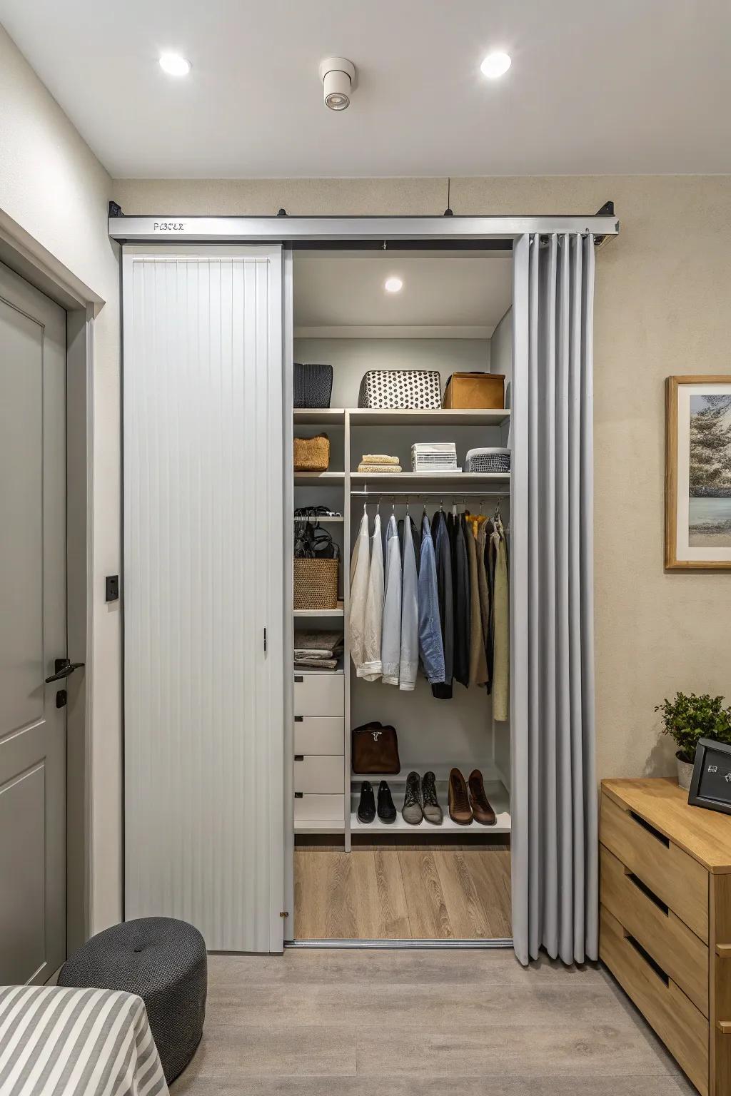 Accordion doors offer flexibility and ease for wide spaces.
