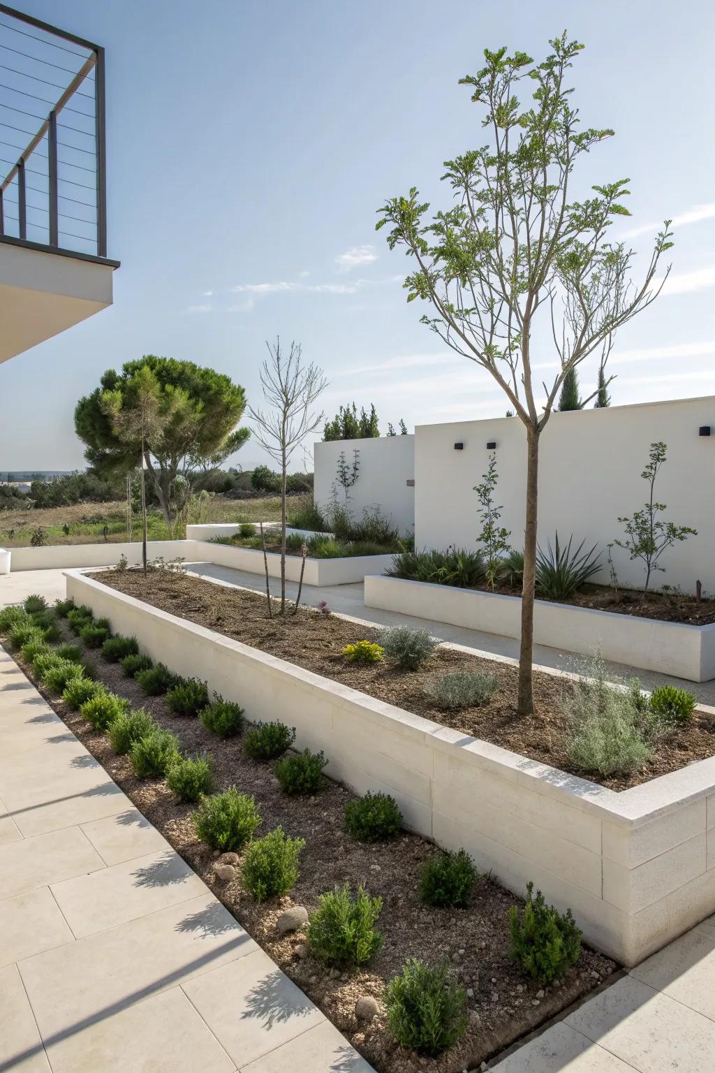 Fashionable minimalist gardens present a sleek and chic exterior zone.