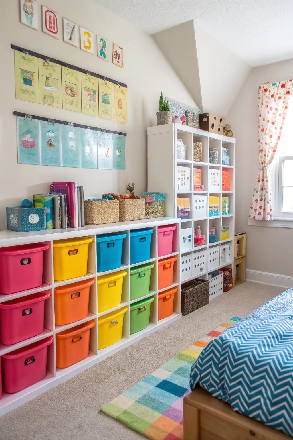 Plaything stowage solutions uphold the chamber's tidiness and galvanize systematization.