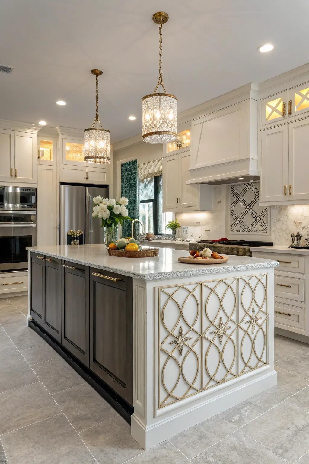 Ornamental panels incorporate texture and elegance to the centerpiece.