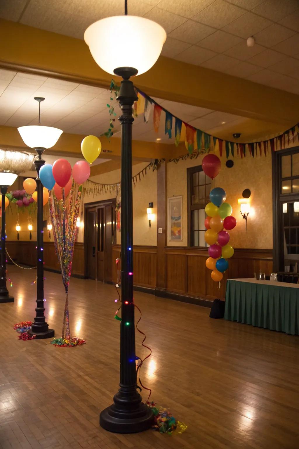 Lofty ground lamps add height and light up dark corners.