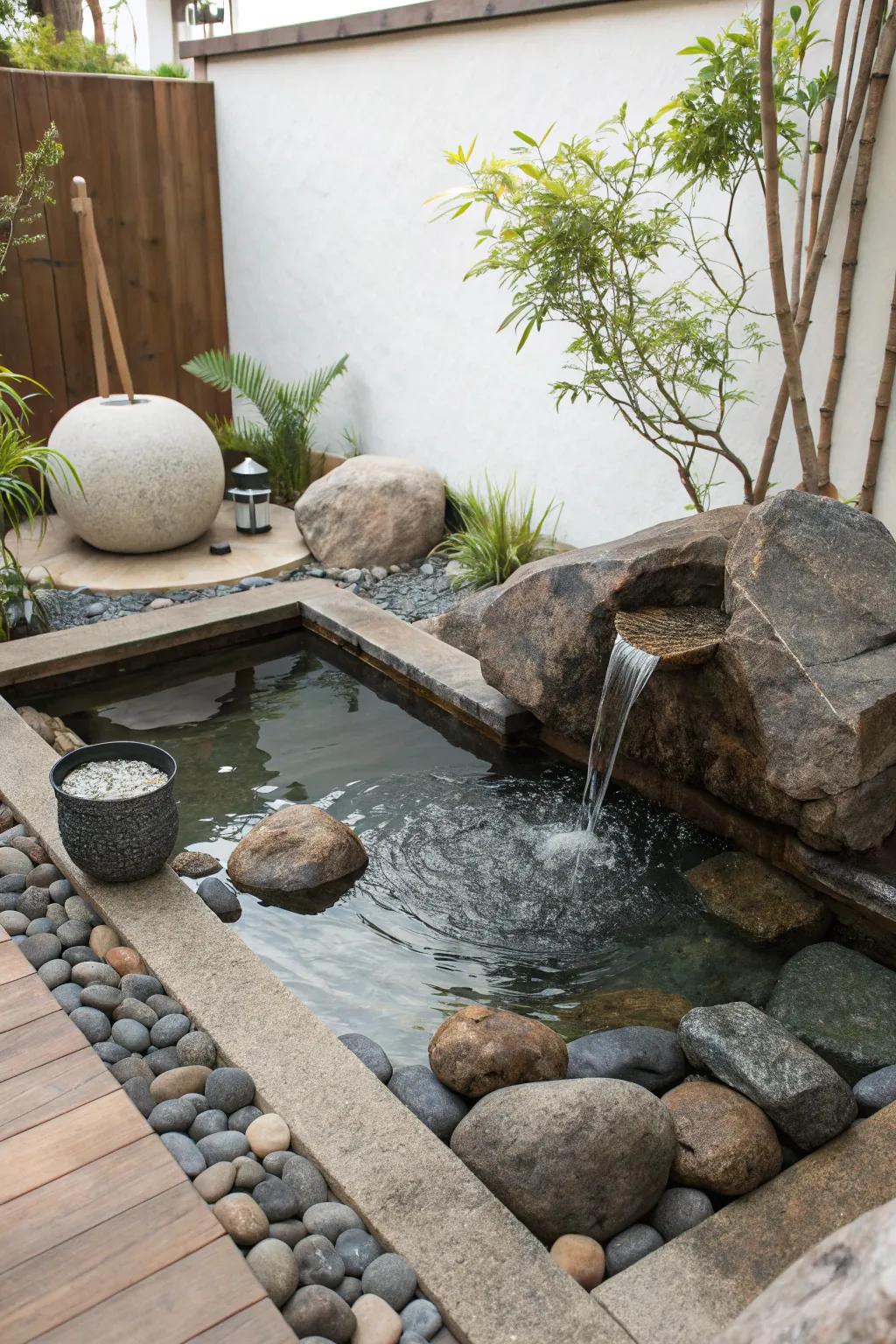 Zen garden features bring tranquility and harmony to pool areas.