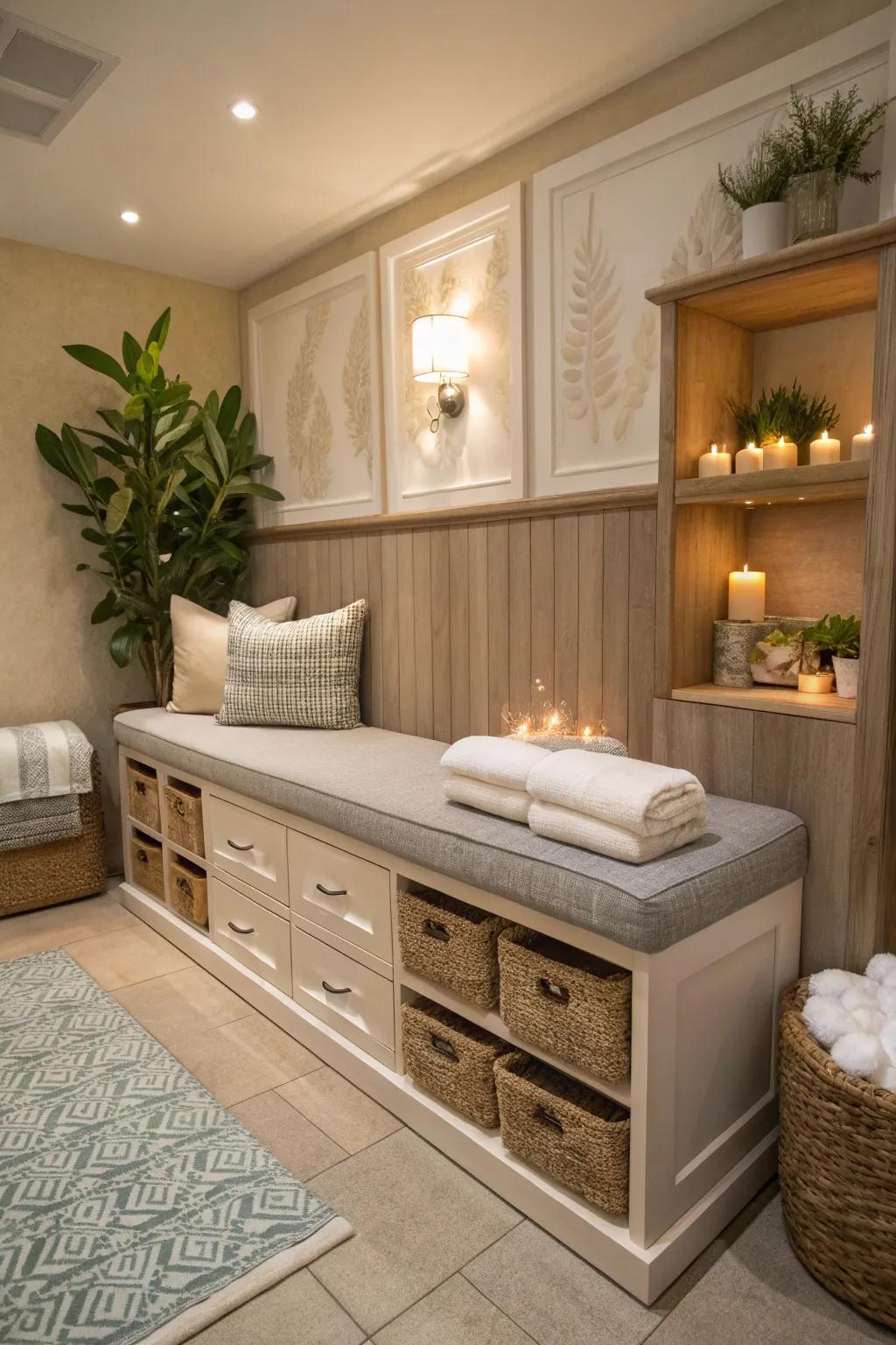 Multiple use furniture in a small spa room
