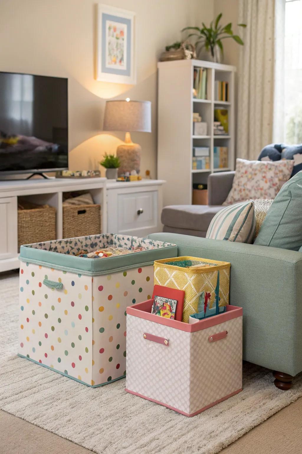 Stylish decorative boxes suited for toy management.