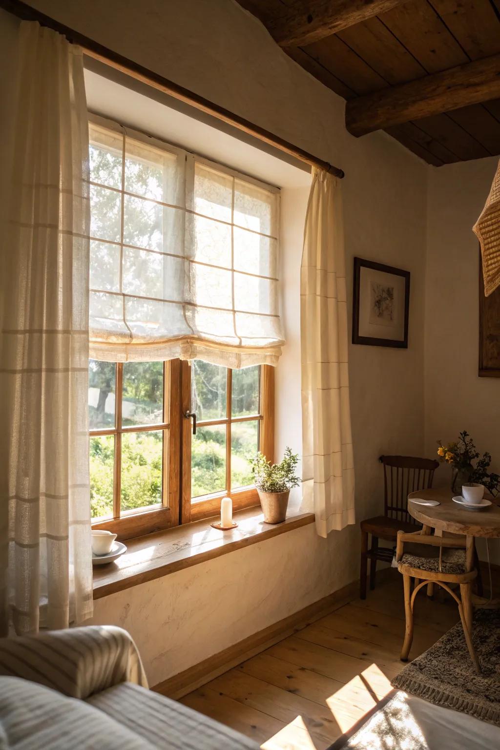 Light filtering shades maintain privacy while keeping the room bright.