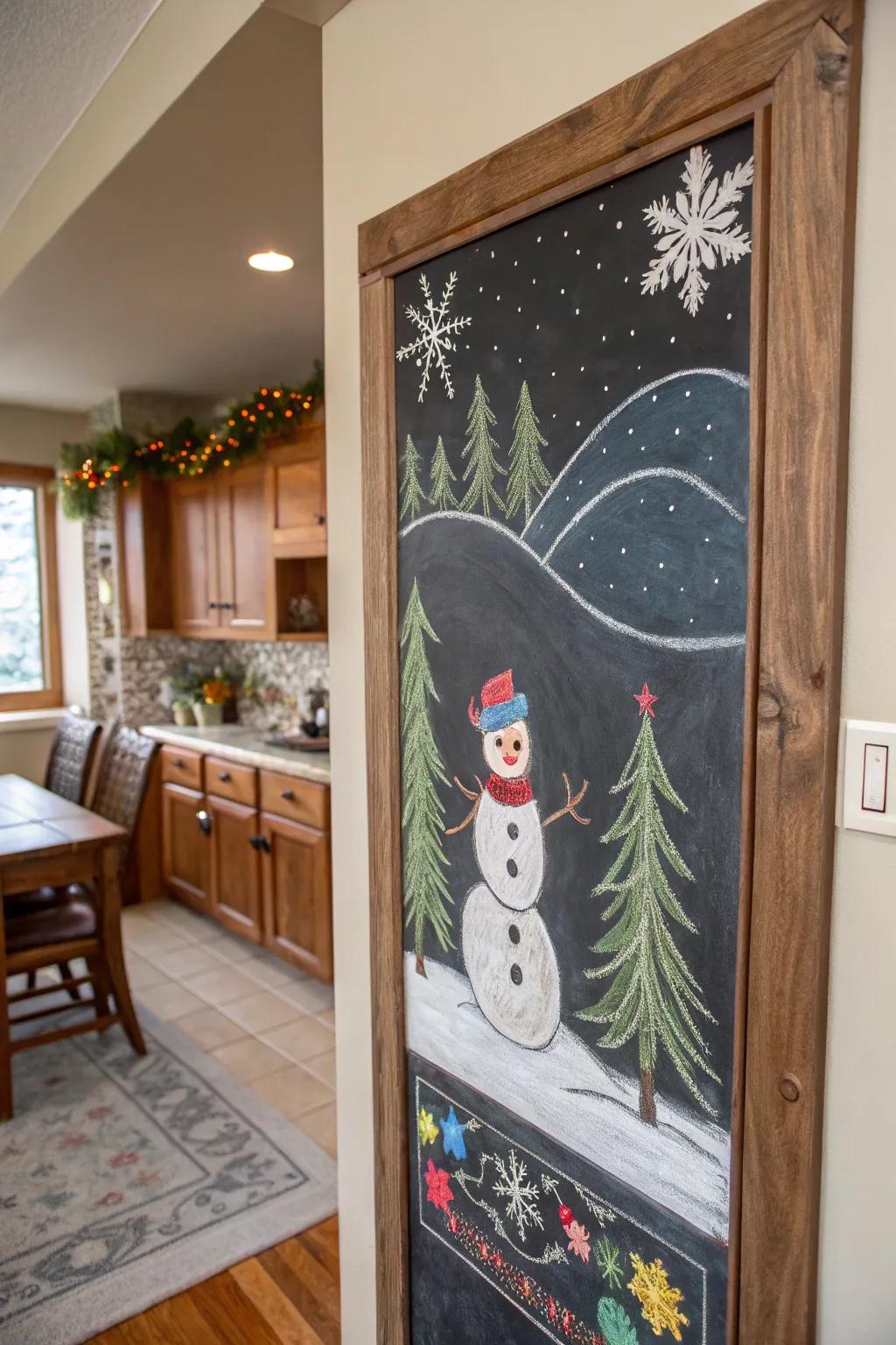 Snowman slate artistry provides inventive seasonal embellishment.