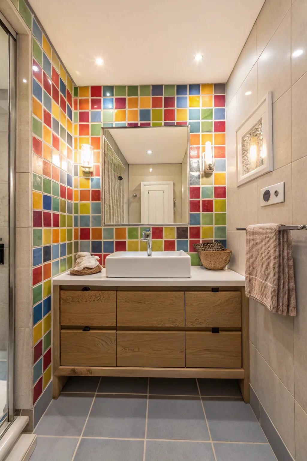 A colorful backsplash adds character and brightness.