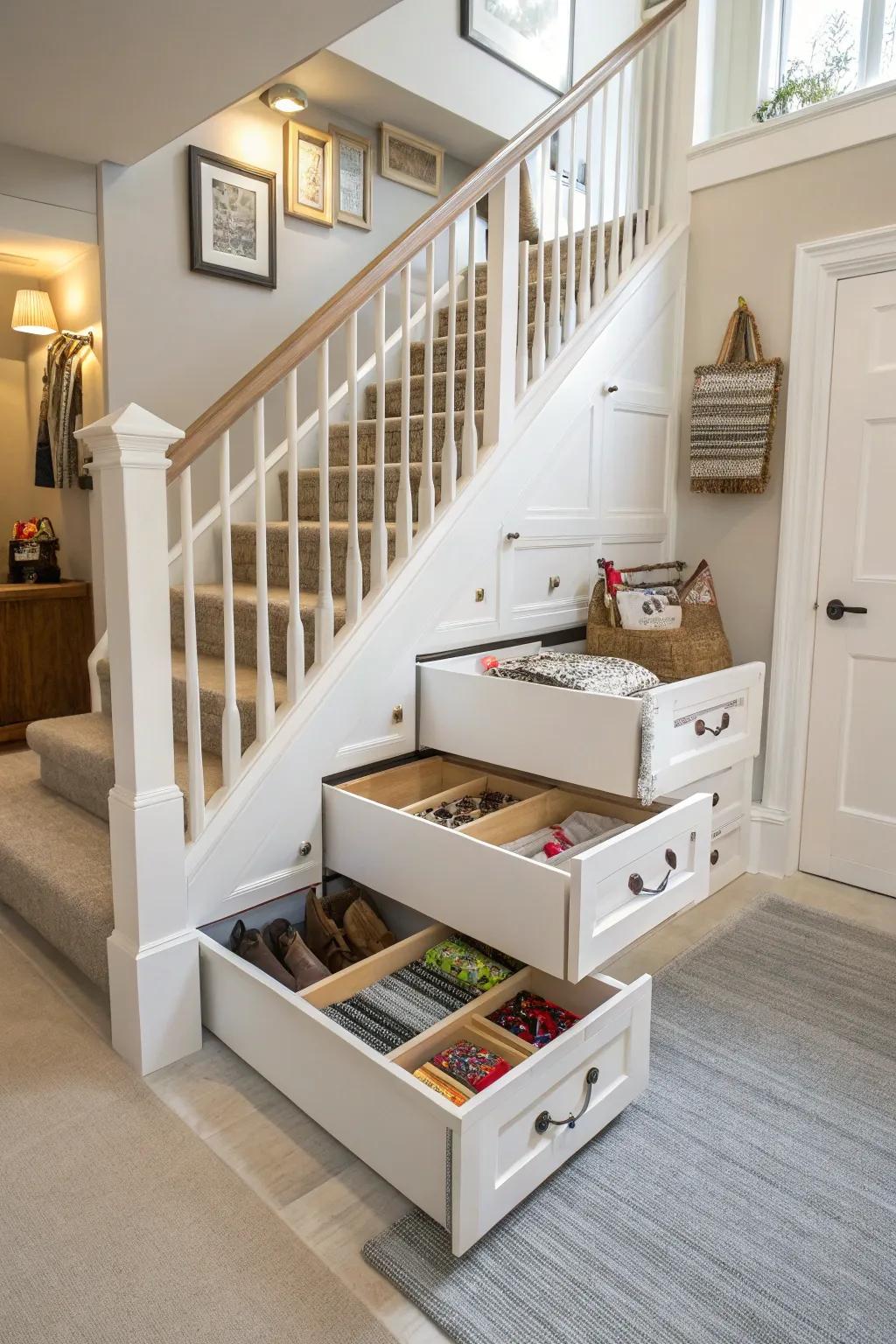 Hidden storage keeps things organized and efficient.