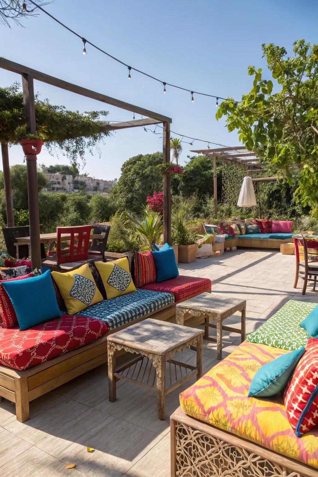 Varied outdoor seating entices you to savor spring in style.