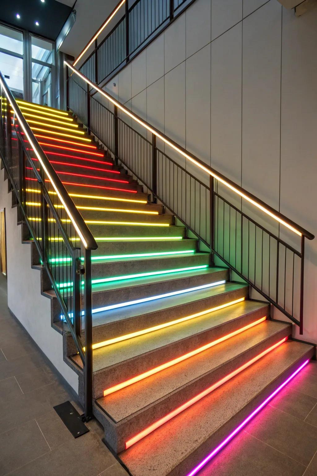 Neon lights add a bold and modern vibe.