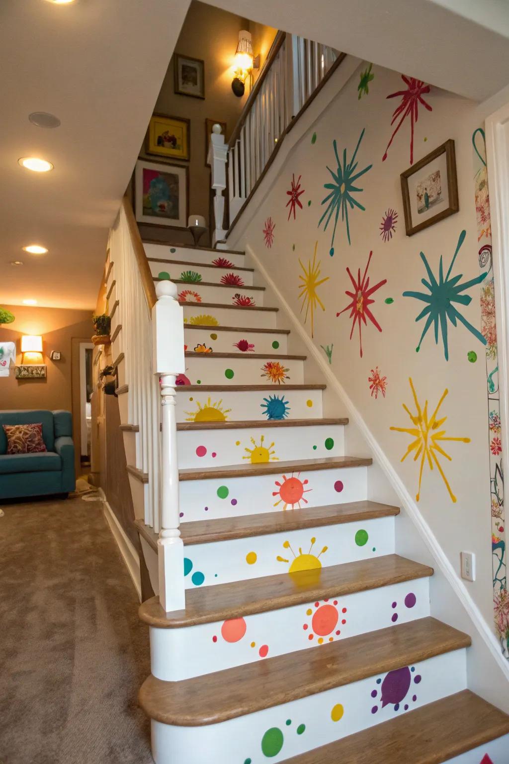 Sudden shade eruptions add a light twist to this charming stairwell.