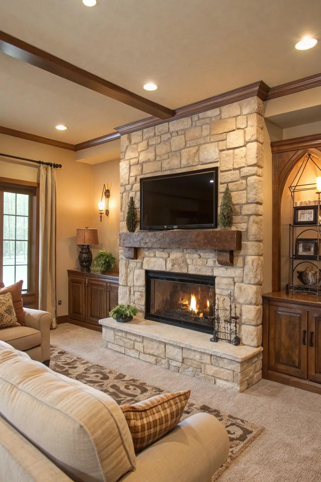 Transform your display into artistry via an enclosure blueprint that enhances your stone hearth.