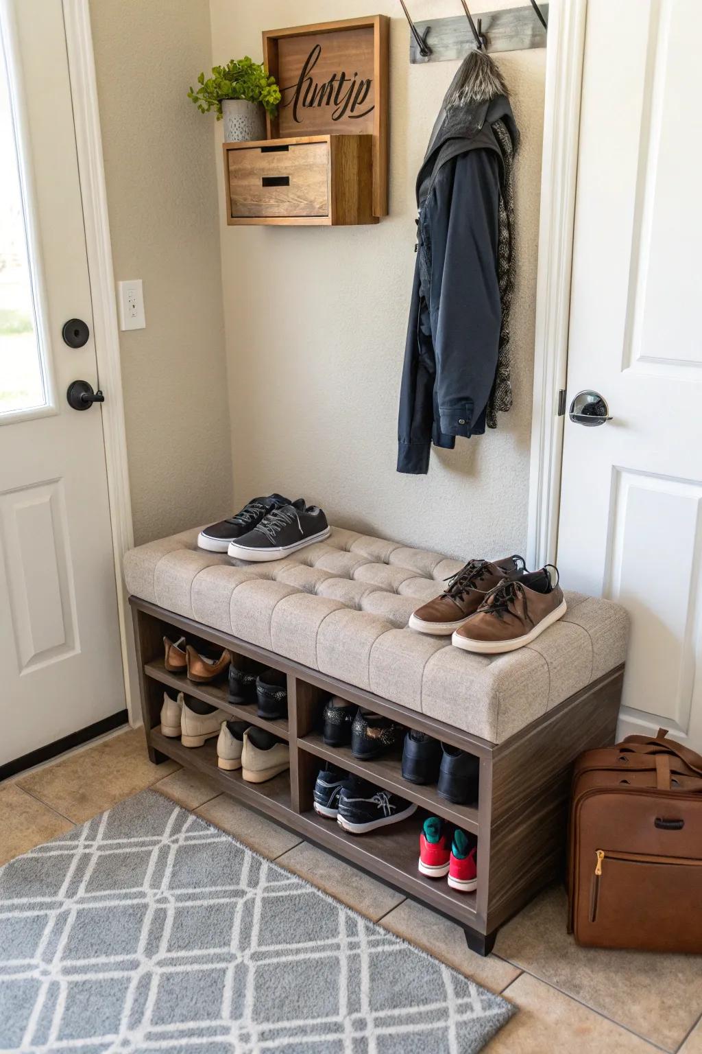 Merge seating and stowing with a footwear ottoman.