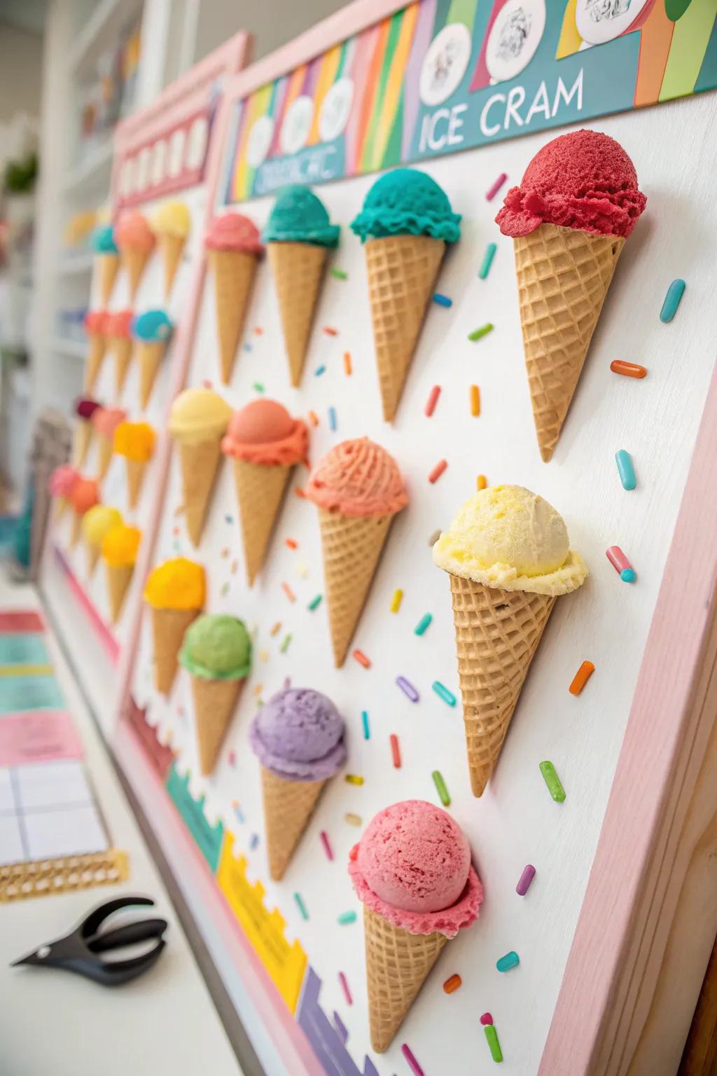 An ice cream-themed bulletin board that's sweet and delightful.