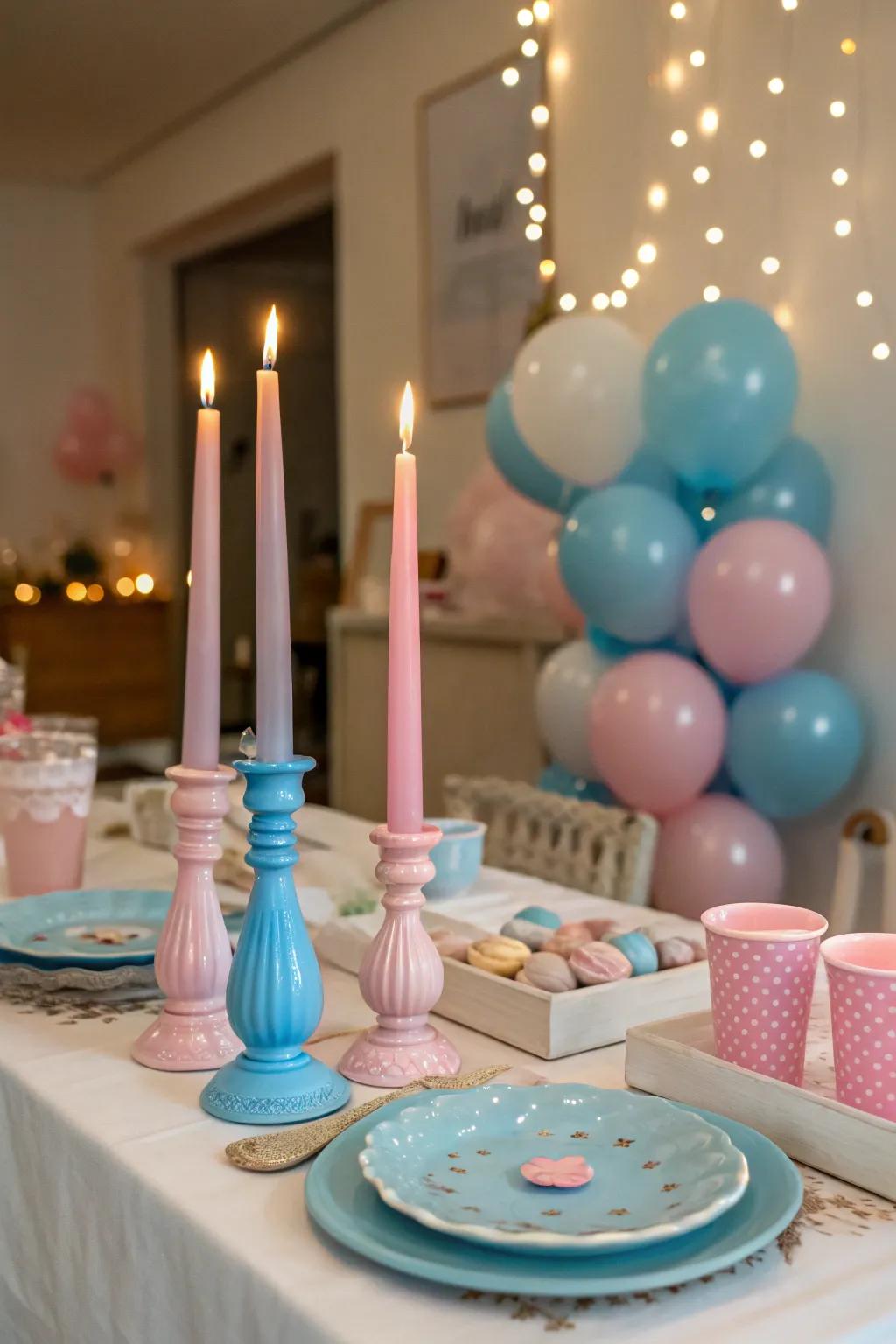 Candles in themed holders create a warm and inviting ambiance.