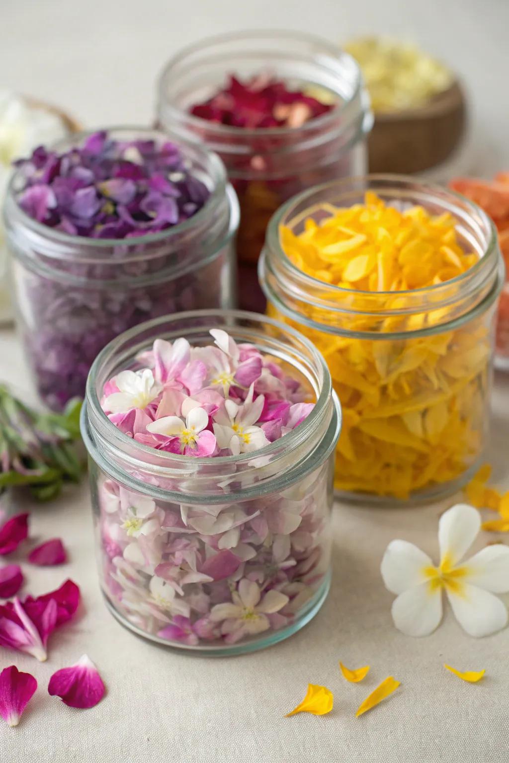 Edible bloom petals apply style and taste.