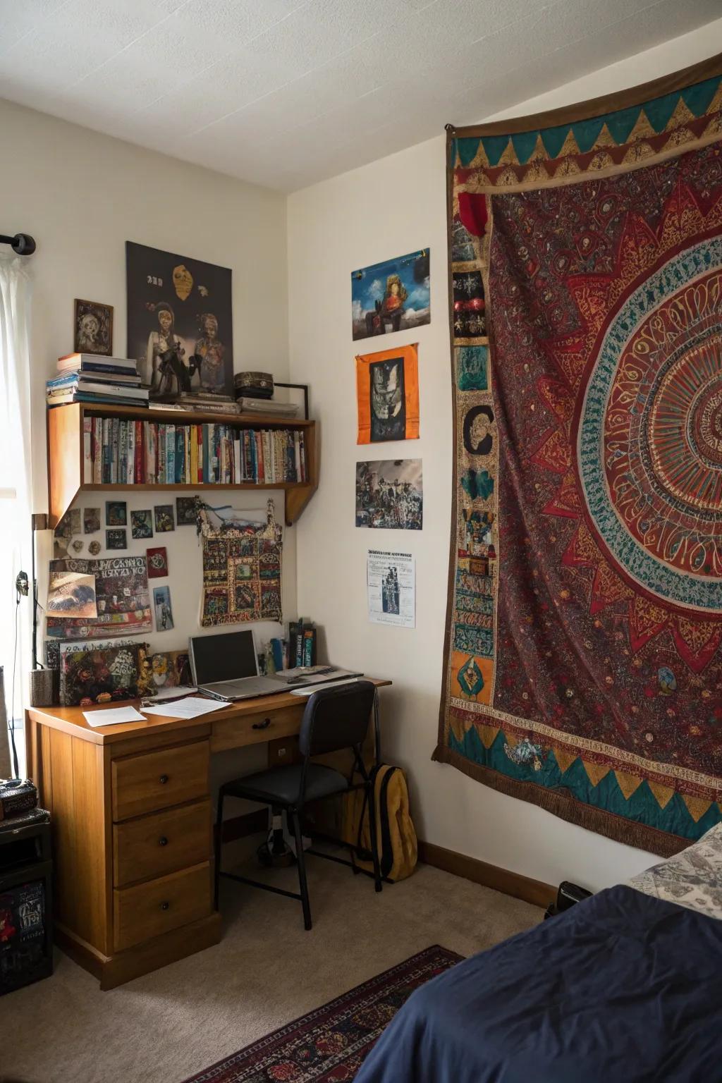 A versatile tapestry introduces a personal touch to this teen boy's room.