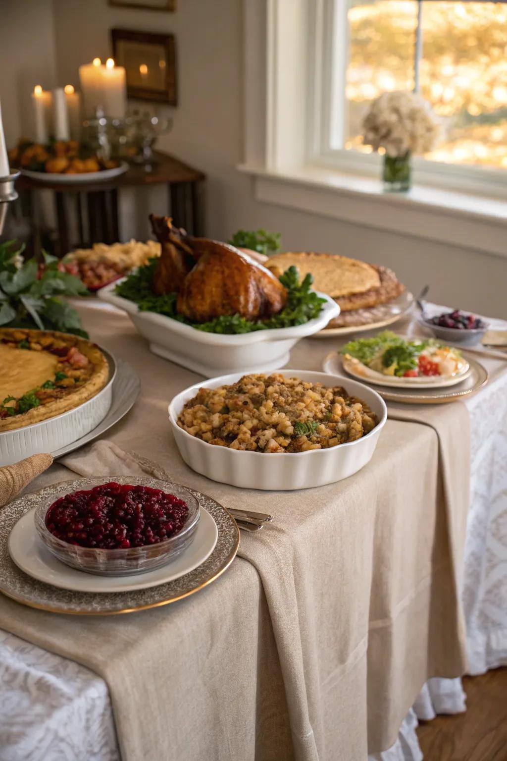 Layered linens provide a sophisticated and elegant base.