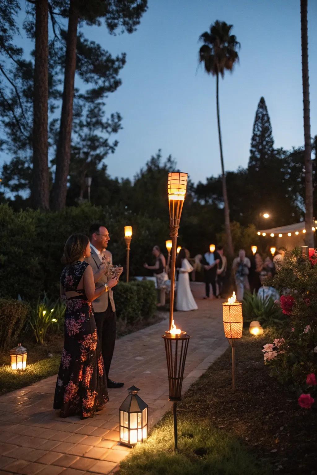 Enhance your lighting with <strong><em>tiki torches</em></strong> and lanterns.” loading=”lazy” class=”pimg”>
	</picture><figcaption>Enhance your lighting with <strong><em>tiki torches</em></strong> and lanterns.</figcaption></figure>
<p>Merge <strong><em>tiki torches</em></strong> with lanterns for multi-layered illumination. This offers a superb method to incorporate depth and ambiance into any outdoor gathering.</p>
<h3>Explore these options:</h3>
<ul class=