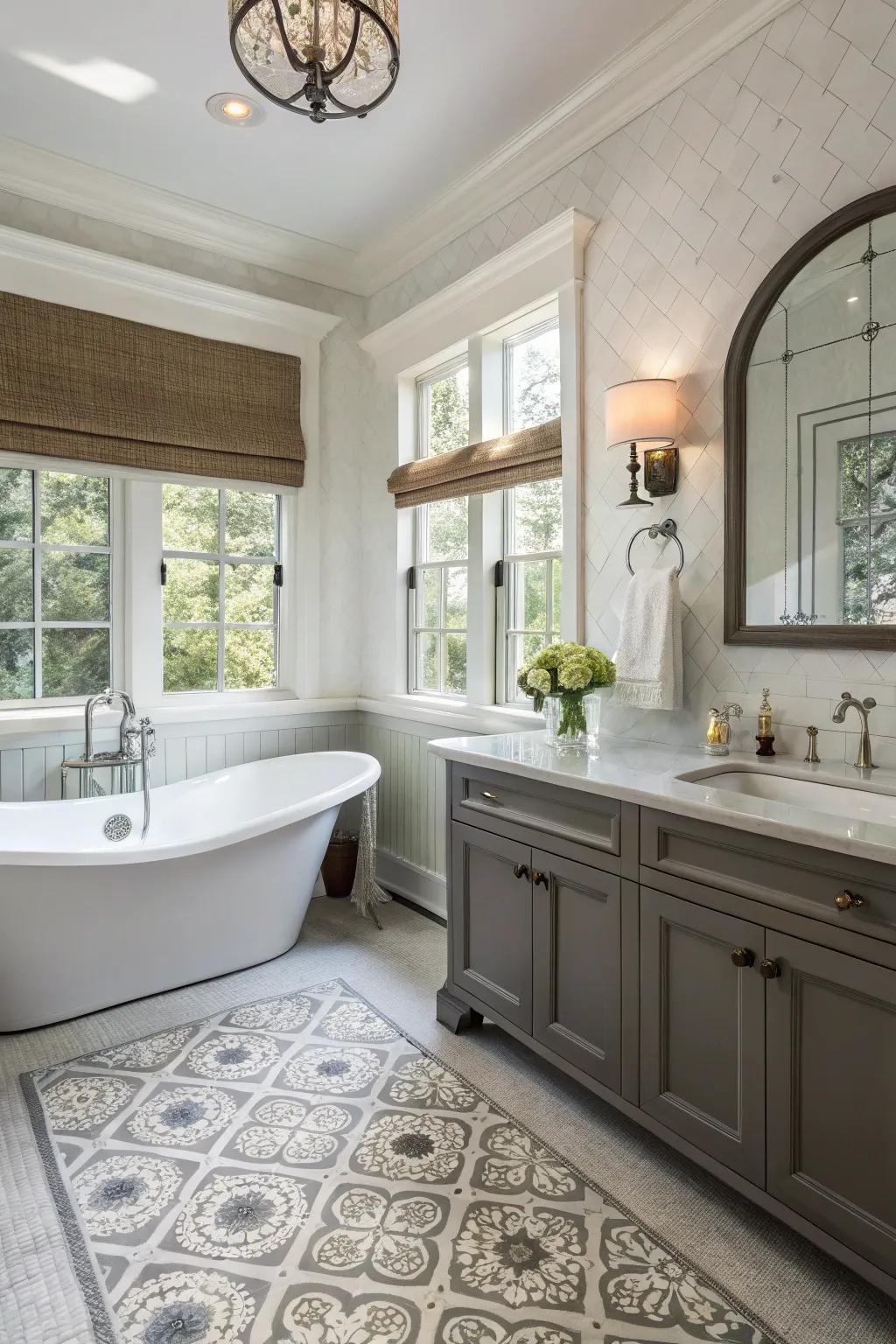 Transitional layout fuses contemporary and time-honored aspects for a harmonious presentation.