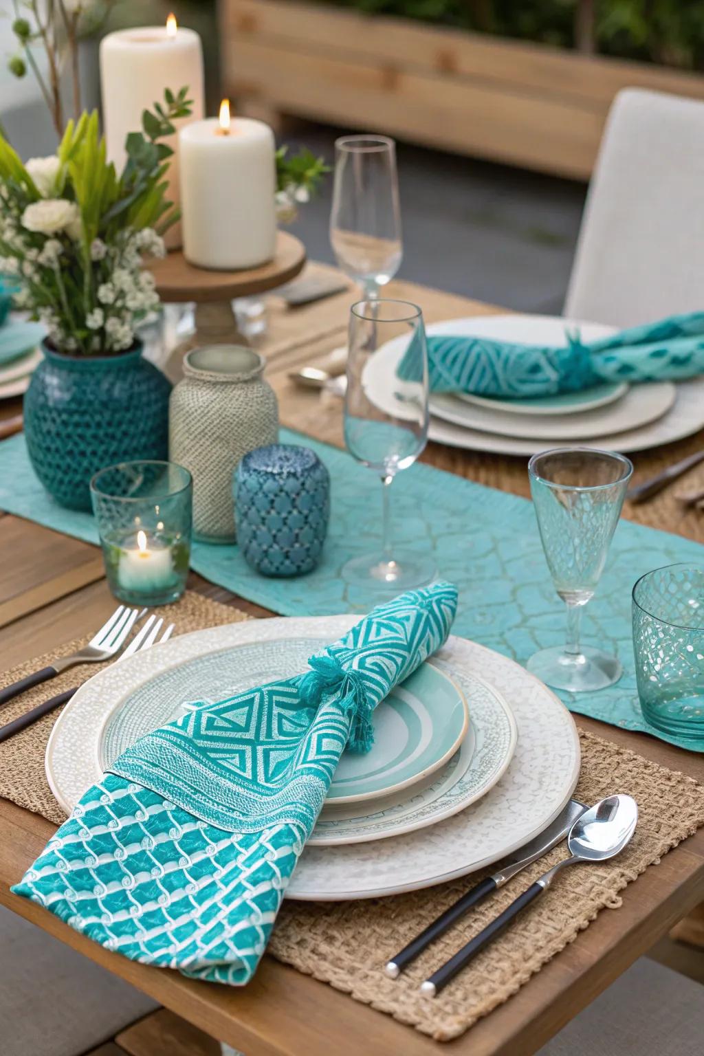 A combination of patterns crafts a playful and visually vibrant table setting.