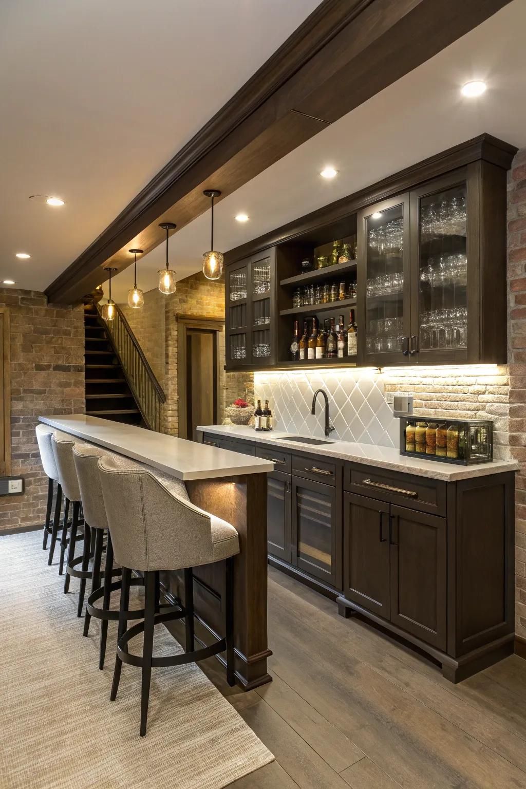 Smart storage maintains the bar's organization and flair.