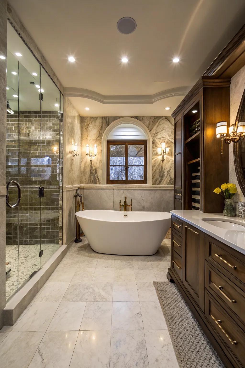 A freestanding tub adds luxury and design.