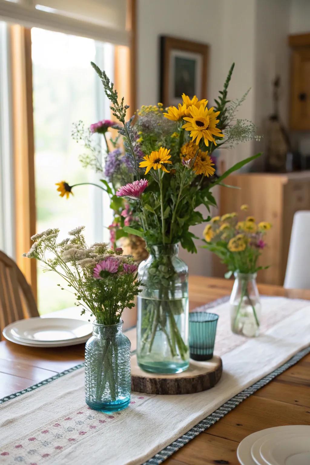 Ethical charm via reclaimed vials matched with earth's wildflowers.