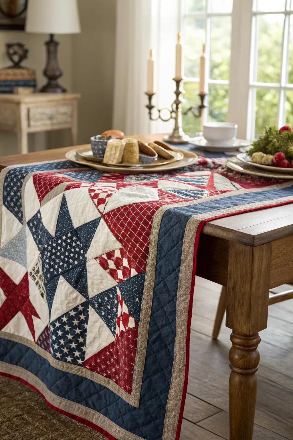 A patriotic patchwork adding warmth to the table.