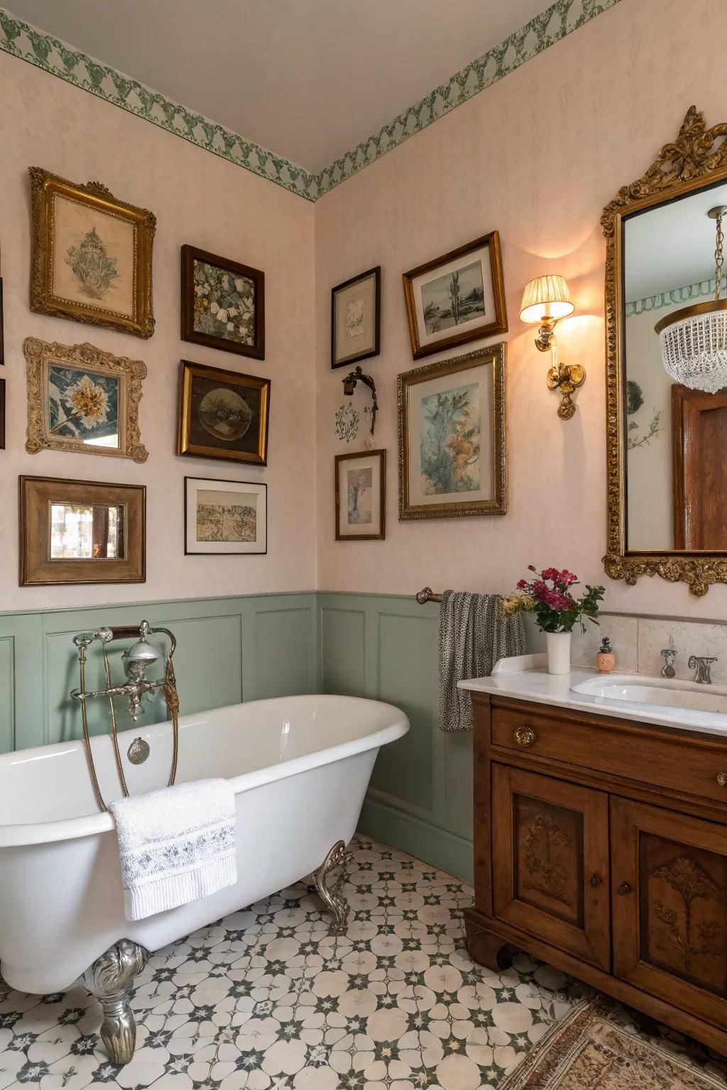 Framed art introduces historical intrigue and color.
