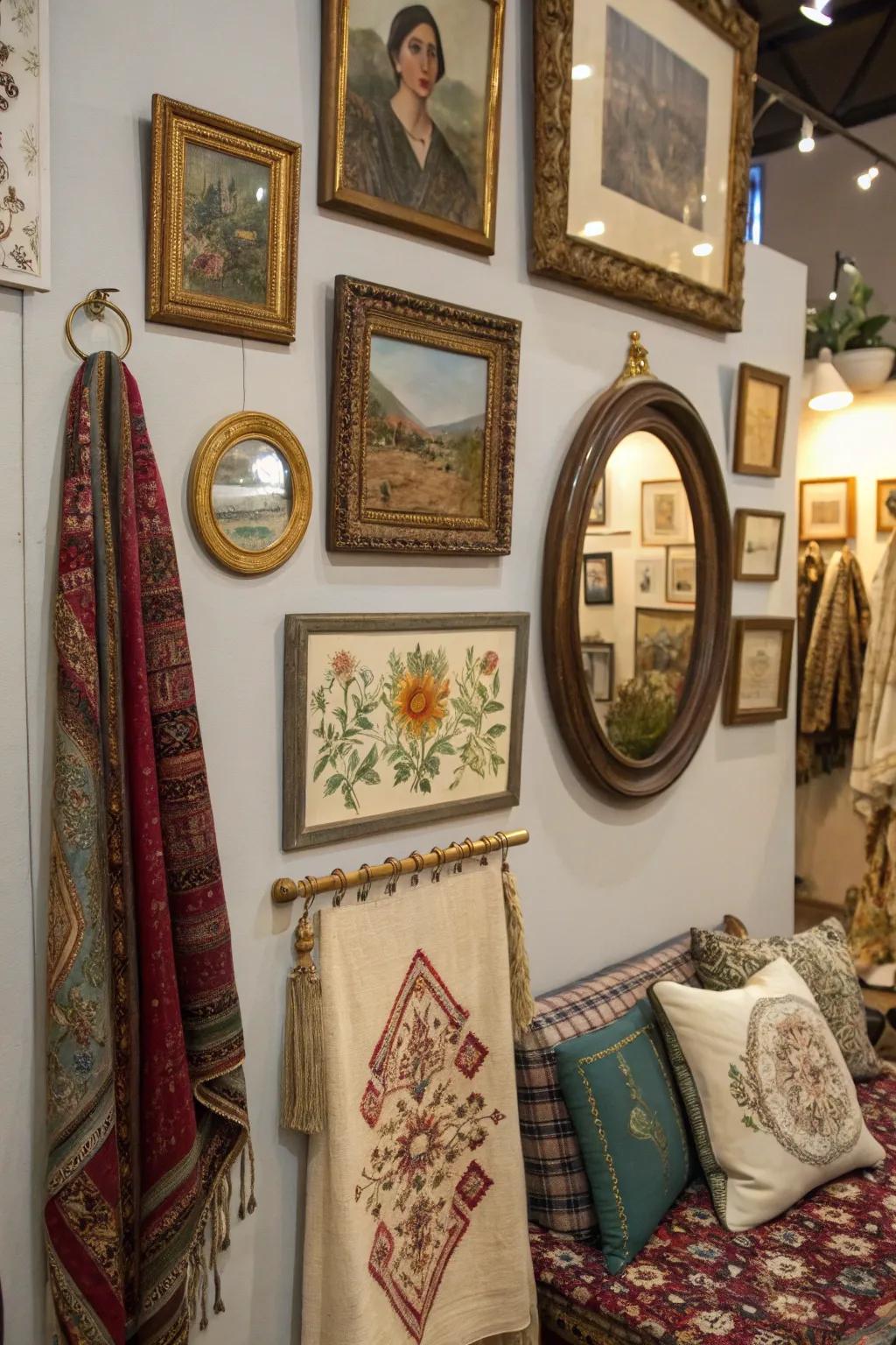 Mixing media contributes texture and visual interest.