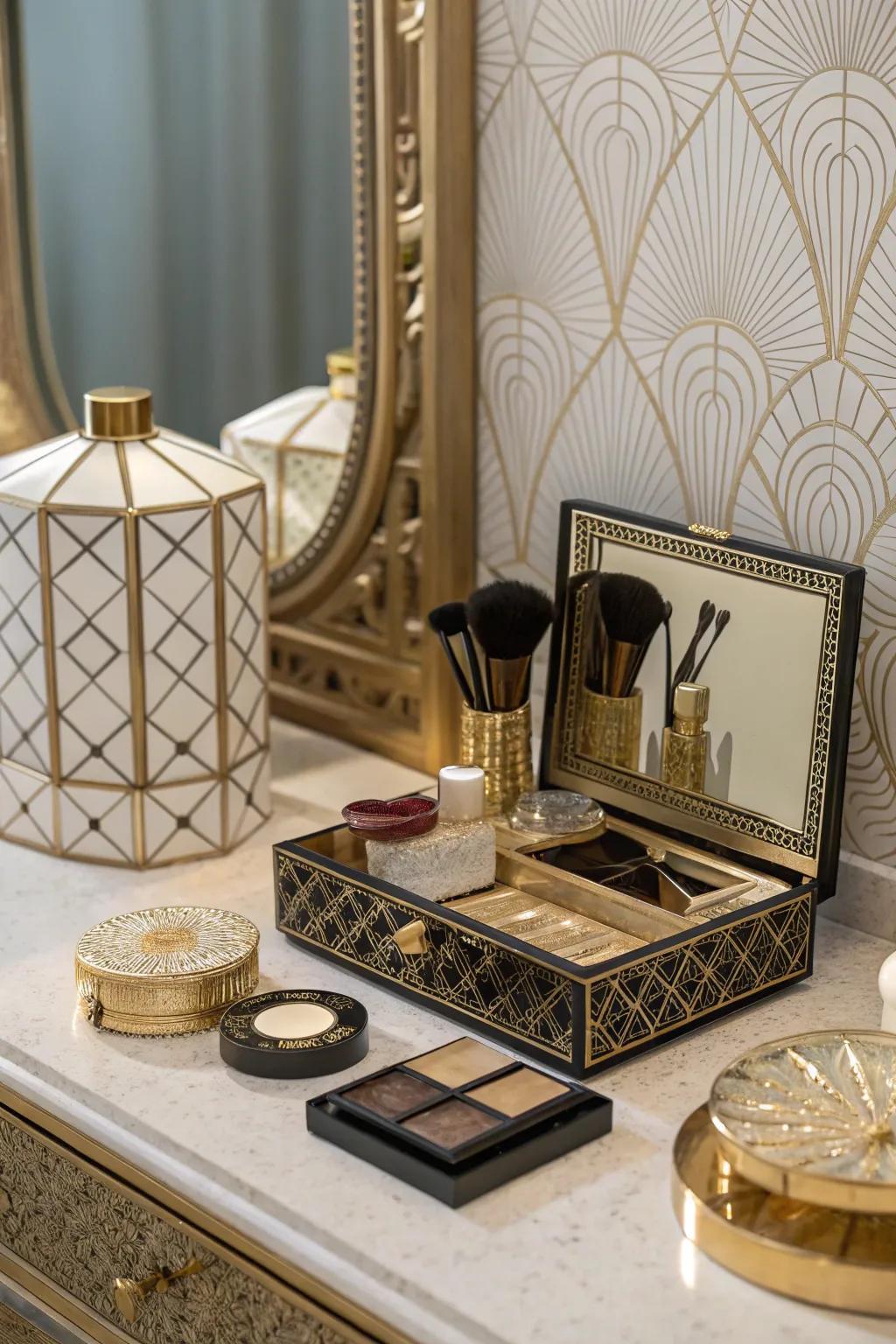 A themed setup offers a vintage vanity look.