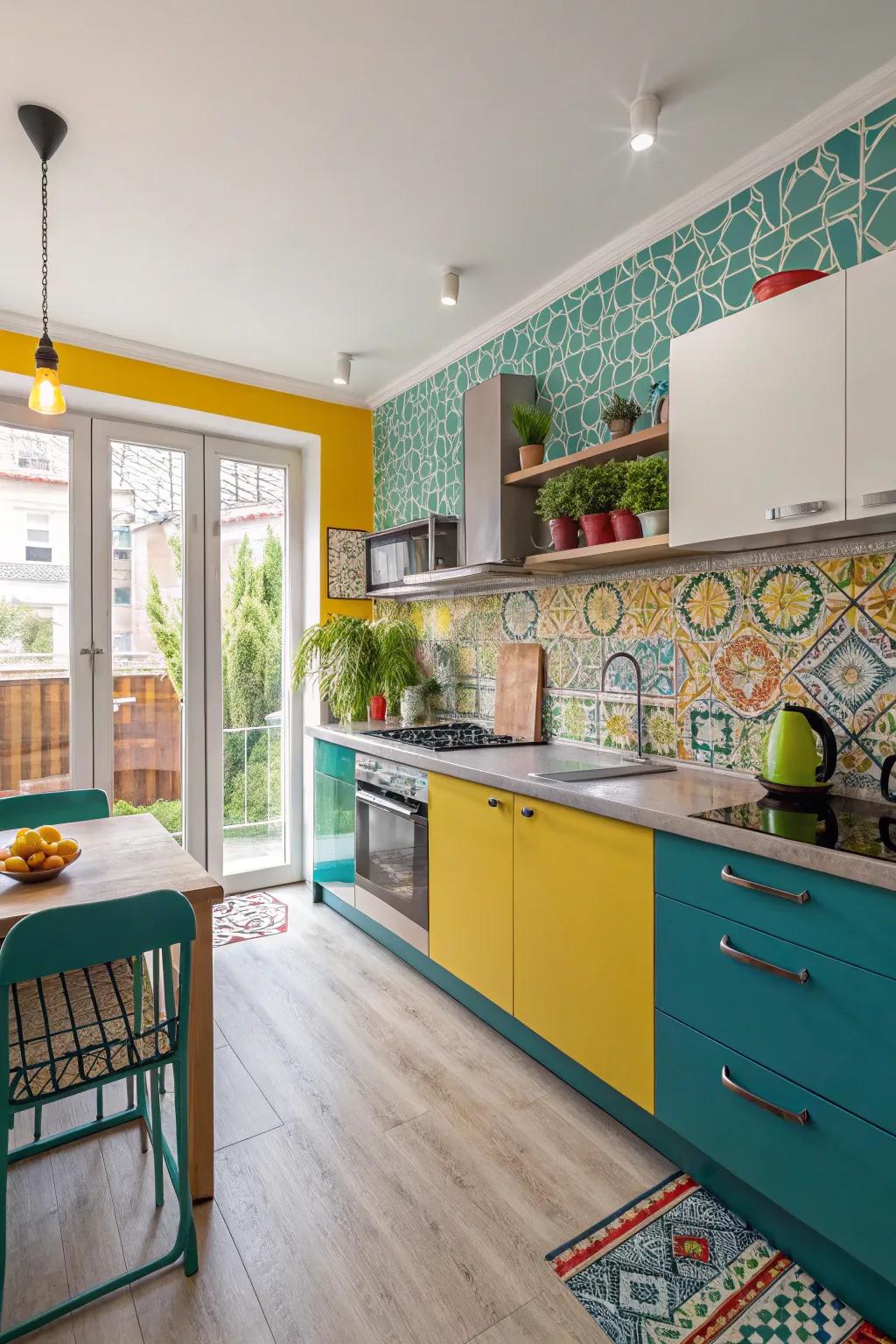 Infuse individuality using colorful wainscoting in your kitchen.