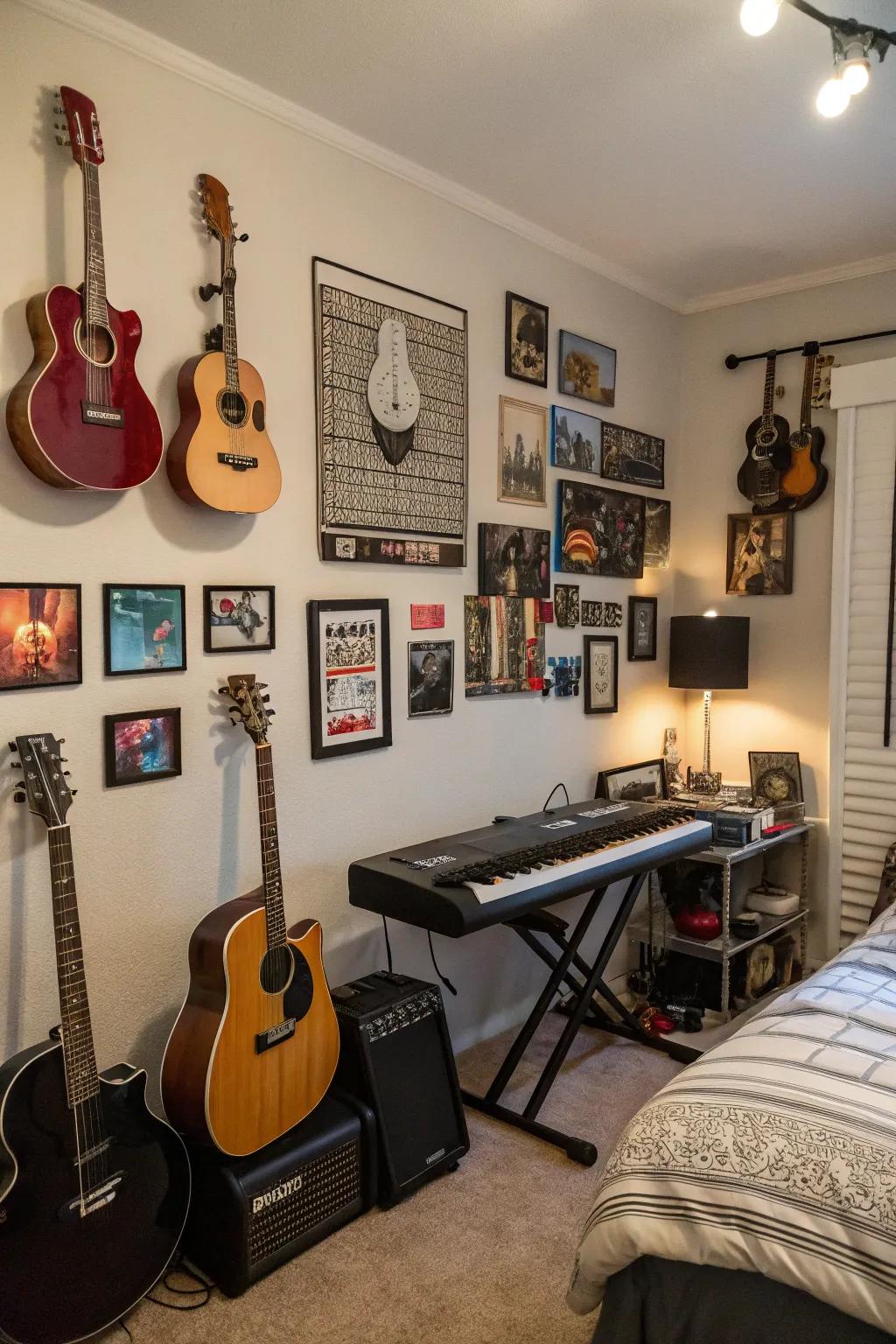 Musical instruments double as art and reflect personal passions.