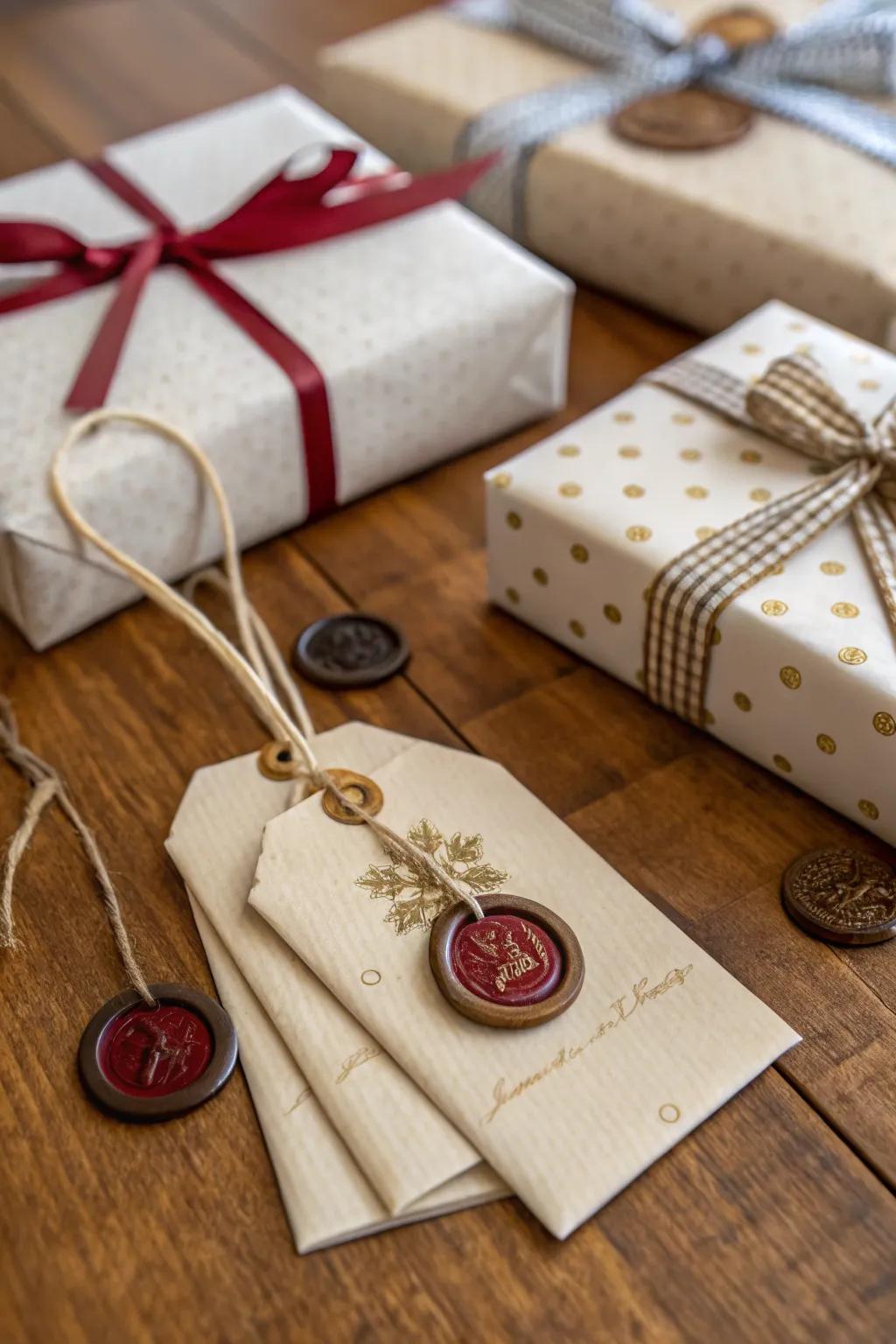 Labels enhanced with wax seals, adding an elegant and personal touch to your gifts.