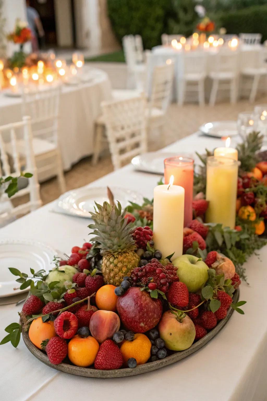 Seasonal fruits appending an invigorating twist to the ornamentation.