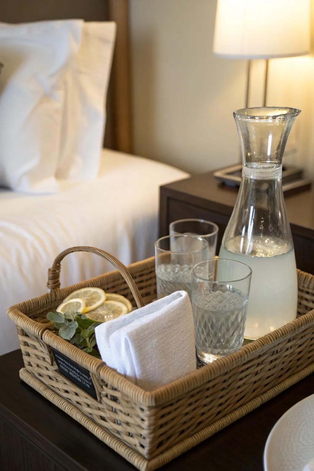 A refined hydration vessel enriches a touch of high-end hospitality.