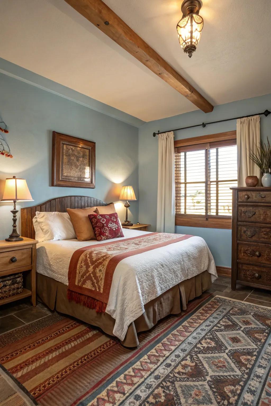 Mixing warm and cool sets a balanced mood.