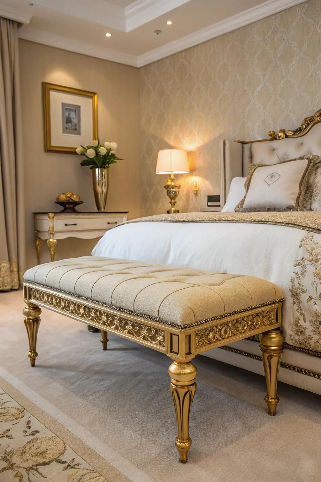 Design is paired with functionality with a gold-accented bench.
