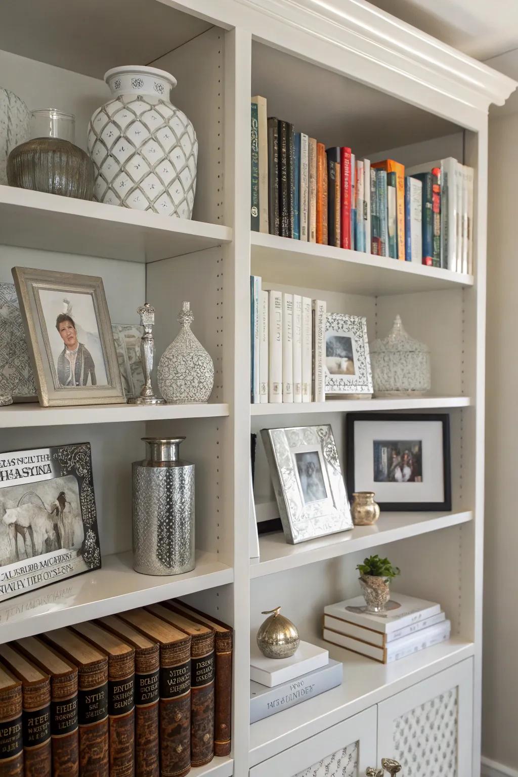 Invigorate your shelves with silver and white styling.