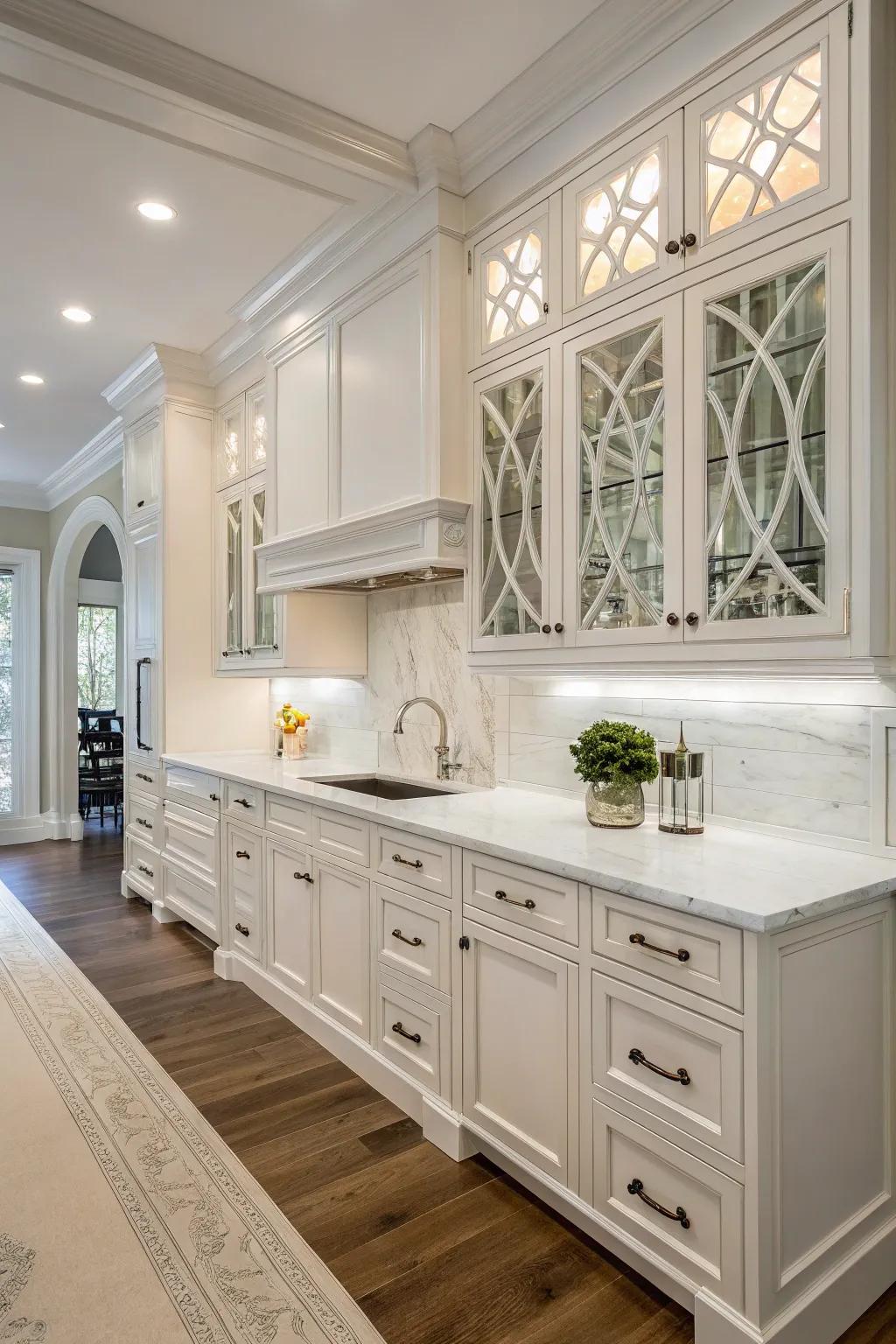 Bespoke joinery adds character to white kitchen cabinets.