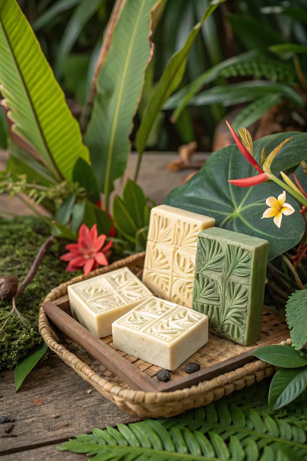 Jungle-themed cleansing bars delivering a sumptuous and functional present.