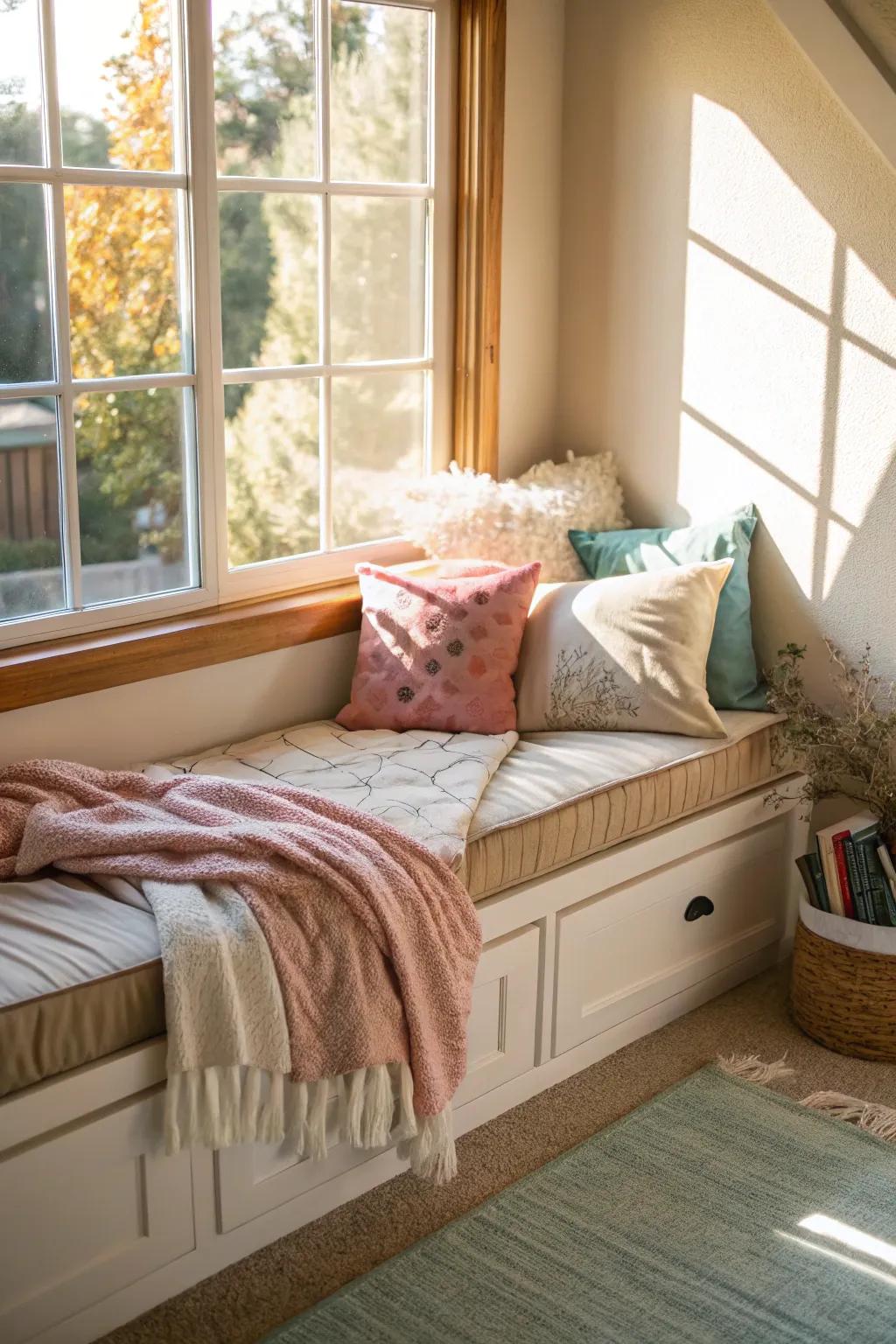 A <strong>window seat</strong> transformed to become a napping area ideal for relaxation and rests.&rdquo; loading=&rdquo;lazy&rdquo; class=&rdquo;pimg&rdquo;>
	</picture><figcaption>A <strong>window seat</strong> transformed to become a napping area ideal for relaxation and rests.</figcaption></figure>
<p>Transform a <strong>window seat</strong> to become a napping area for supreme relaxation. Adding a few additional cushions, I have discovered it can be the ideal area for any morning rest.</p>
<h3>A few helpful options:</h3>
<ul class=