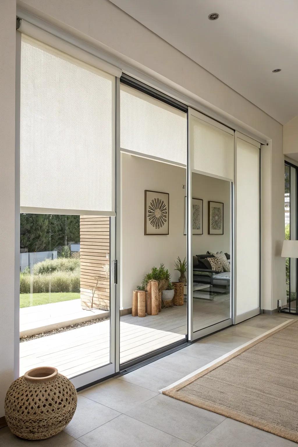 Cord-free roller shades provide convenience.